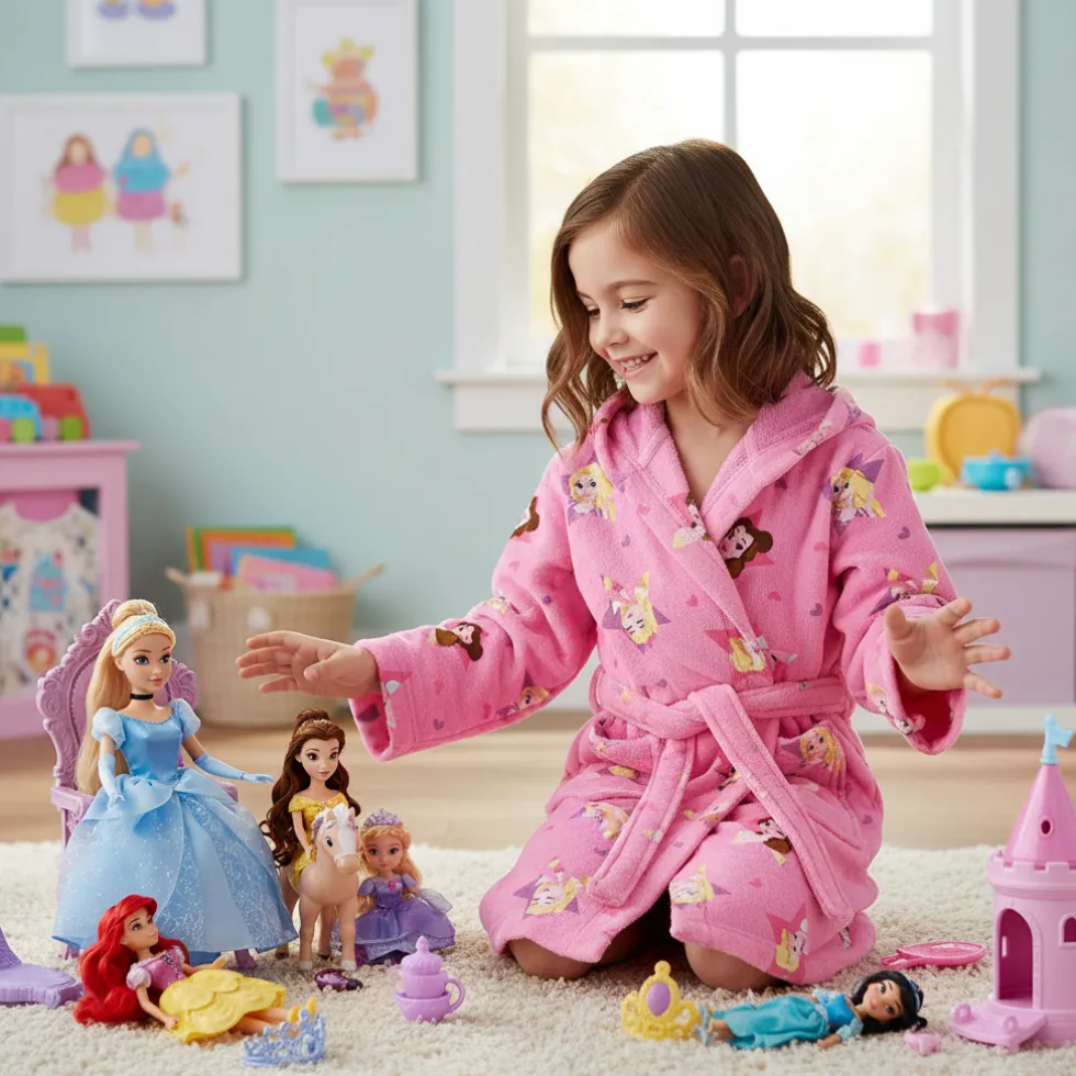 Accappatoio bambina con cappuccio Disney Principesse rosa