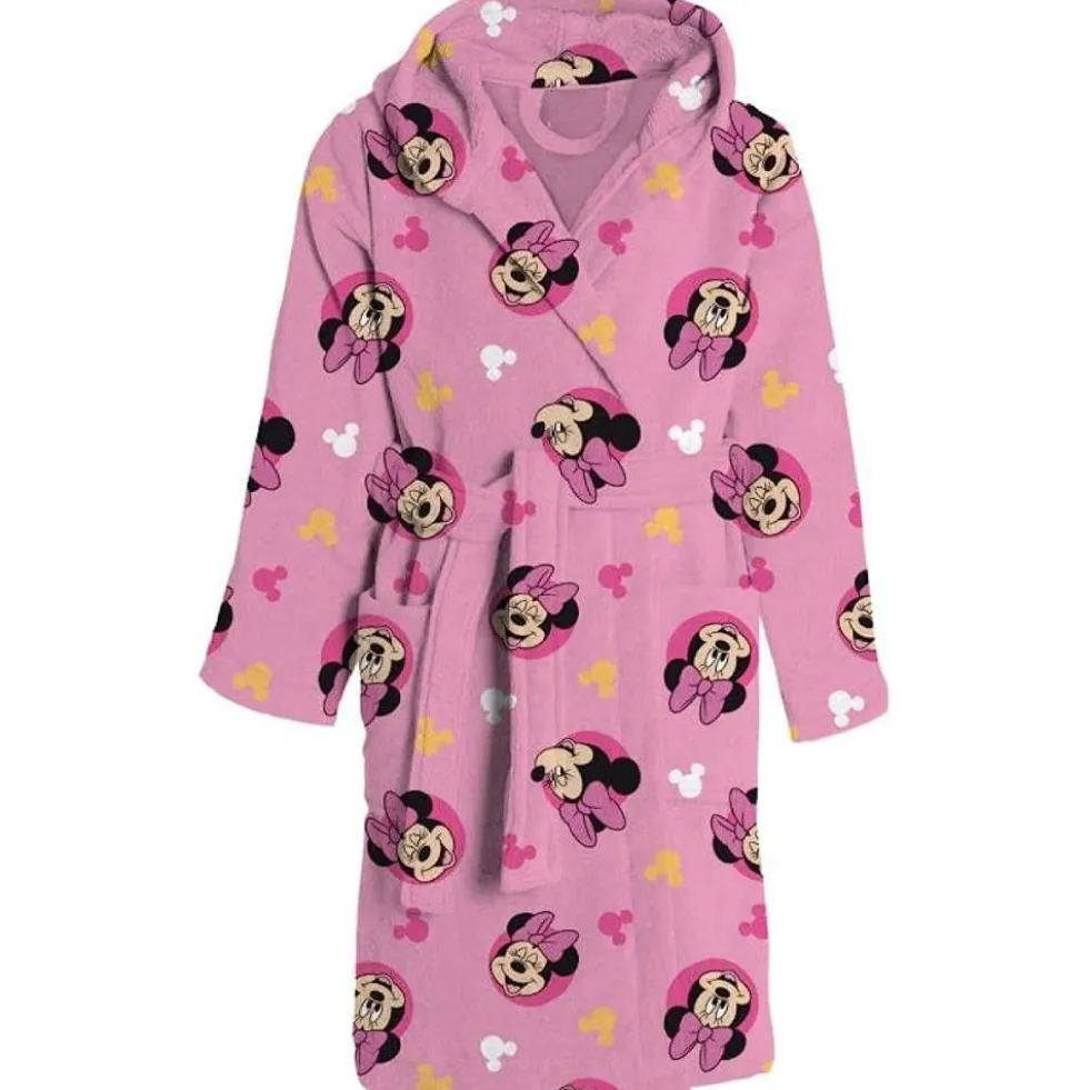 Accappatoio bambina in spugna con cappuccio Disney Minnie rosa