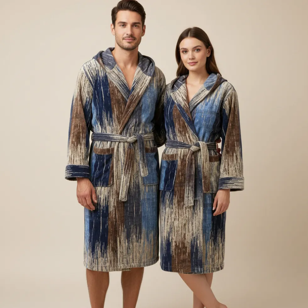 Accappatoio Carrara in Spugna con Cappuccio melange Mhambi blu