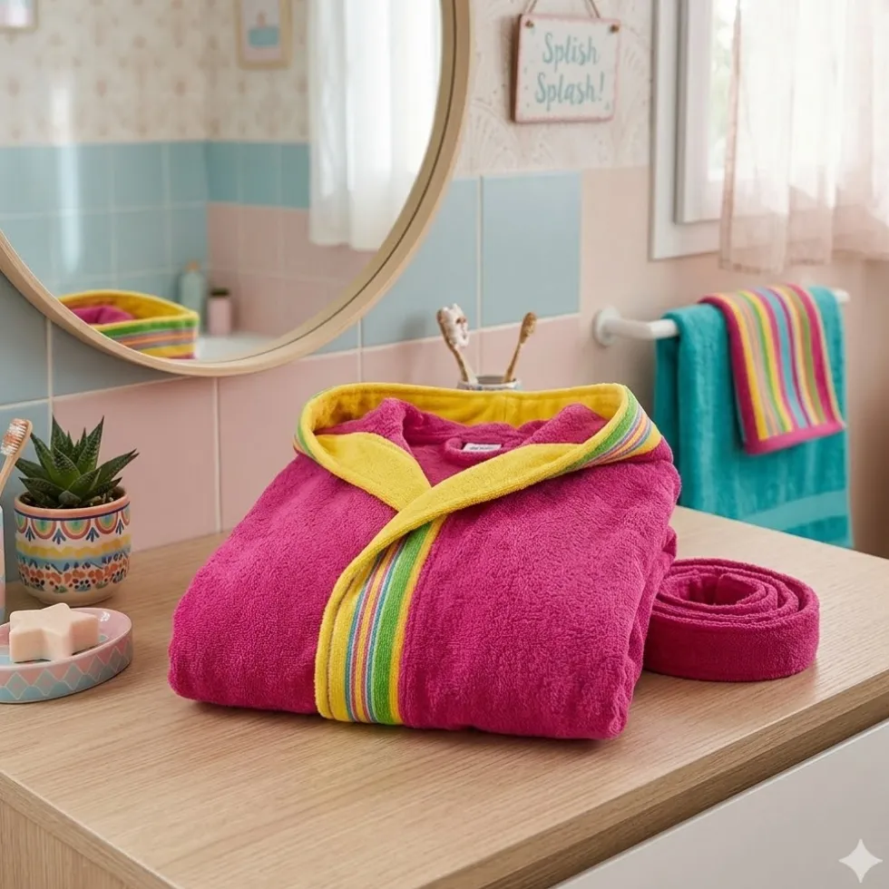 Accappatoio JUNIOR spugna con cappuccio GABEL Pongo fuxia