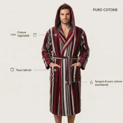 Accappatoio Unisex Bora Bora Carrara con cappuccio - Righe grigio