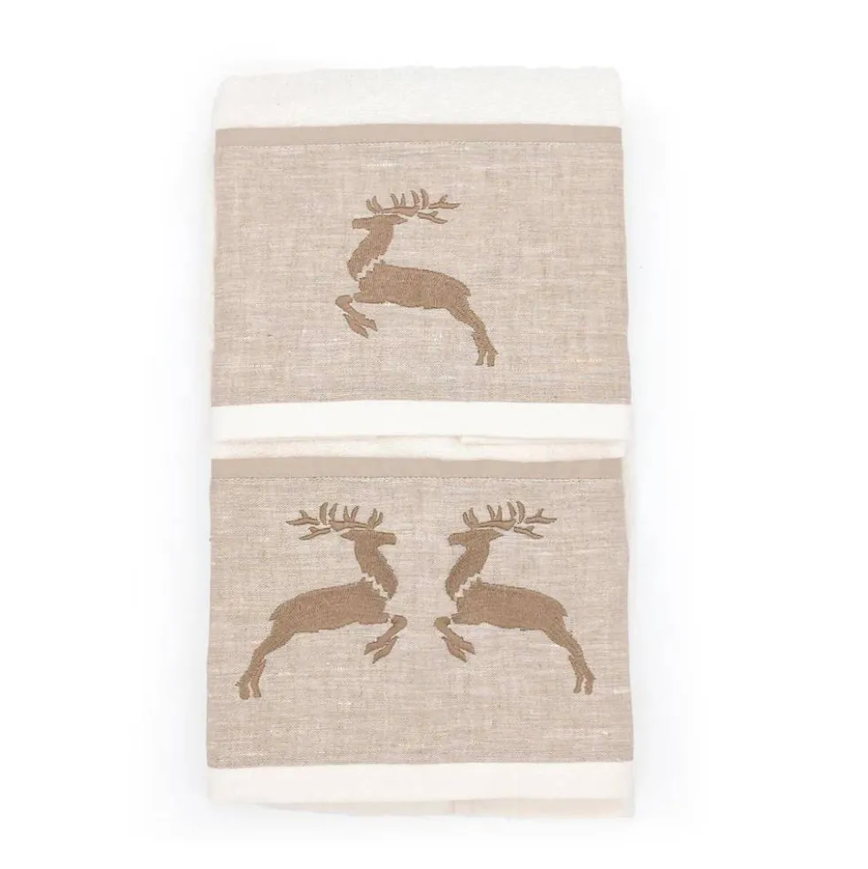 Asciugamani in cotone medio+ospite Renne beige balza in lino