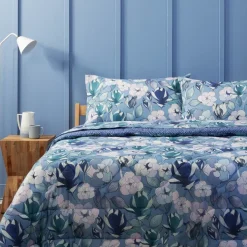 Bassetti lenzuola letto francese con 2 federe Garden Flowers Blu