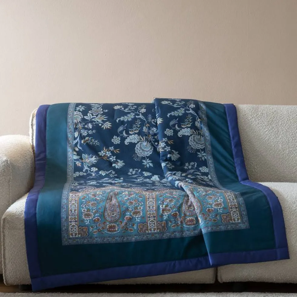 Bassetti Plaid Indian Roses B2 blu 135x190 - Eleganza Floreale Granfoulard