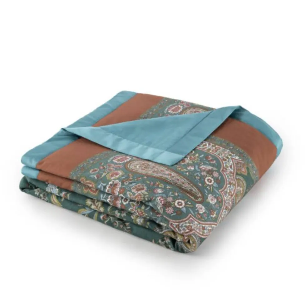 Bassetti Plaid Indian Roses V1 Petrolio 135x190 - Eleganza Floreale Granfoulard