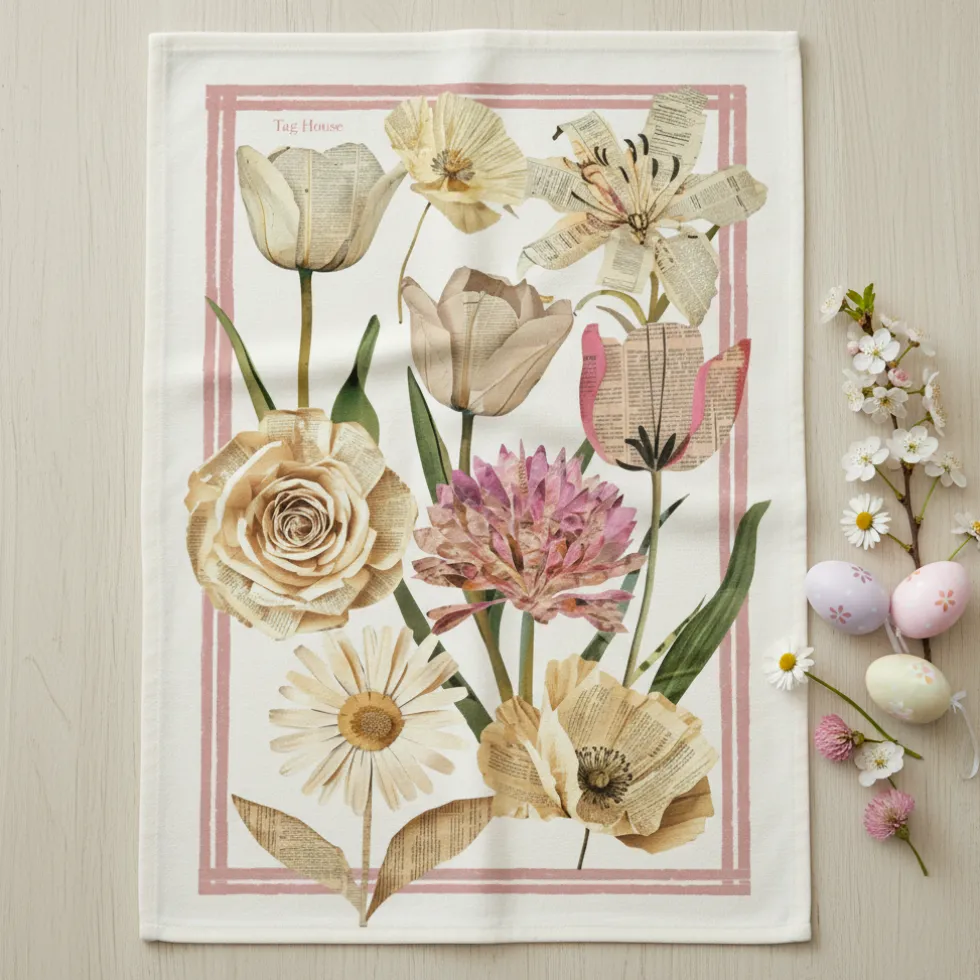 Canovaccio Tag House Paper rosa floreale 58x80 | Puro Cotone Italiano