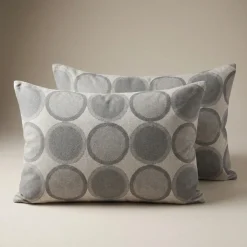 CARRARA coppia di federe sfuse Grey Circle con 3 volani in raso