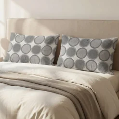 CARRARA coppia di federe sfuse Grey Circle con 3 volani in raso