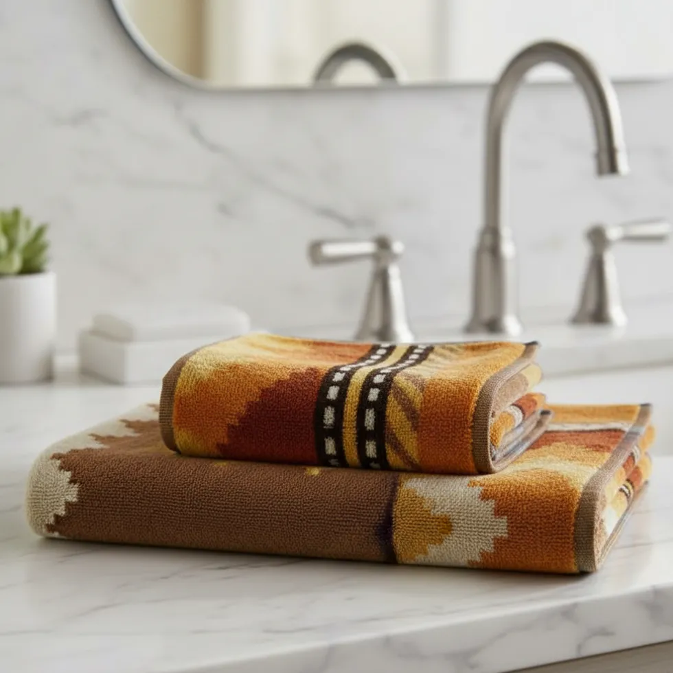 CARRARA Set 1+1 asciugamano + ospite Oseye zig-zag marrone bruciato