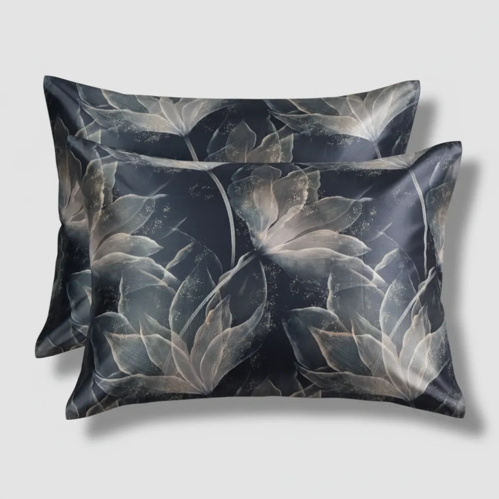Completo copripiumino matrimoniale raso MIRABELLO Abstract Flower blu