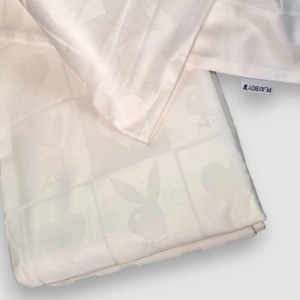 Completo copripiumino matrimoniale in raso PLAYBOY Jacquard bianco