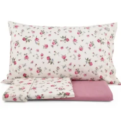 Completo Lenzuola-copriletto Matrimoniale Bossi Roselline rosa