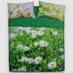 Completo lenzuola-copriletto in cotone Daisy V1 floreale verde