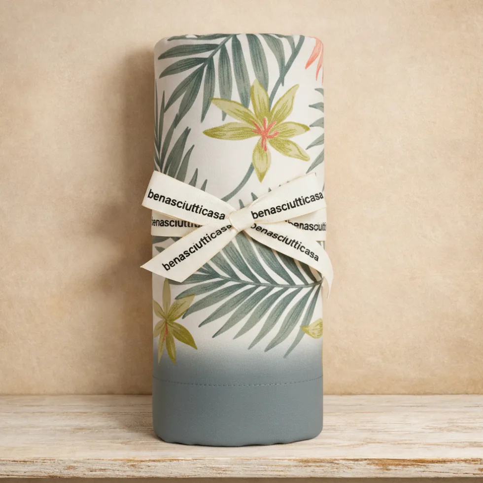 Completo Lenzuola Exotic Flower Avio - Matrimoniale in Cotone