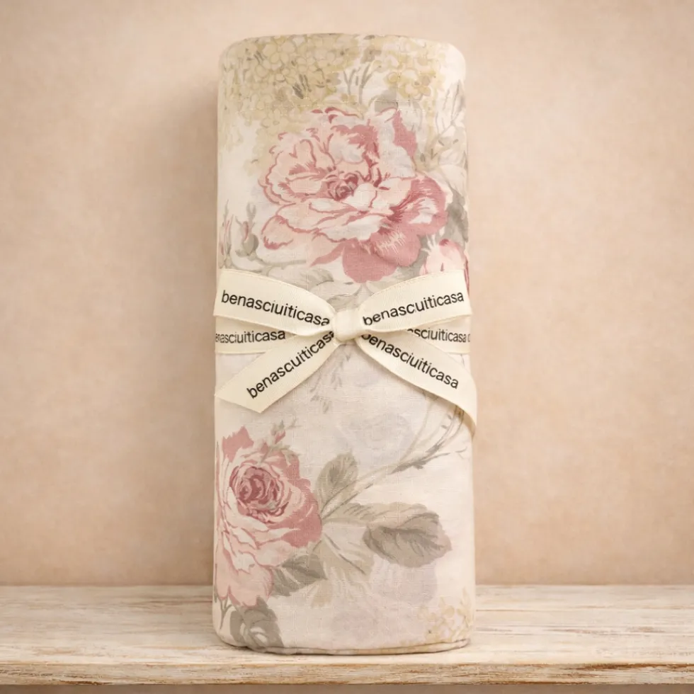 Completo Lenzuola Floreale rosa beige - Matrimoniale in Cotone