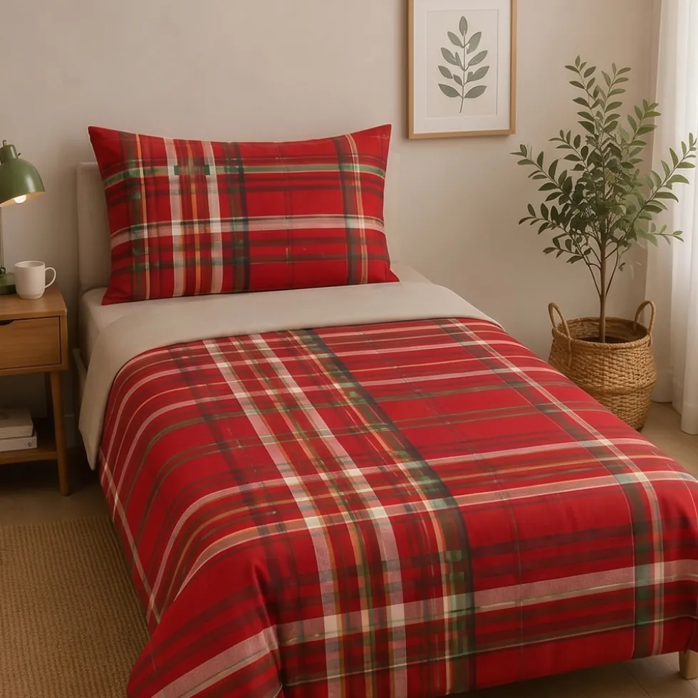 Completo lenzuola in cotone Bassetti Kilt R1 rosso Piazza e Mezza