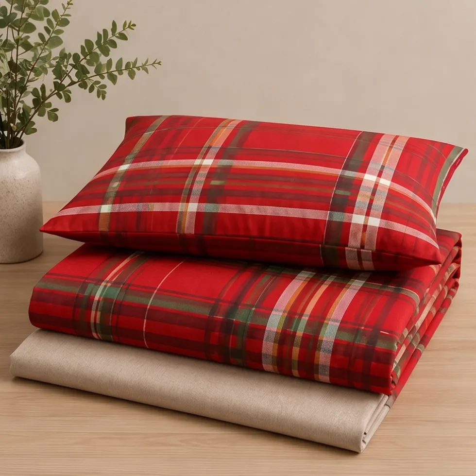 Completo lenzuola in cotone Bassetti Kilt R1 rosso Piazza e Mezza