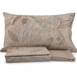 Completo Lenzuola in cotone matrimoniale Bassetti Aster foliage beige