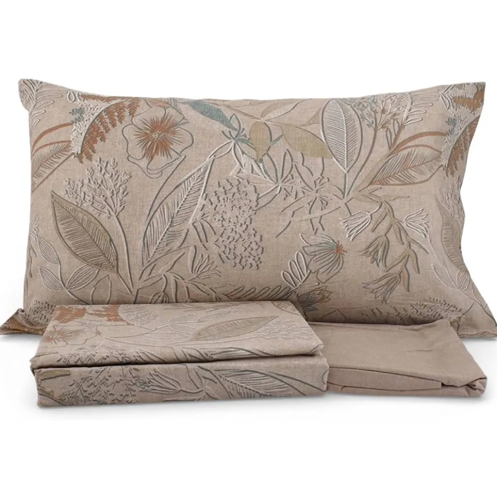 Completo Lenzuola in cotone matrimoniale Bassetti Aster foliage beige