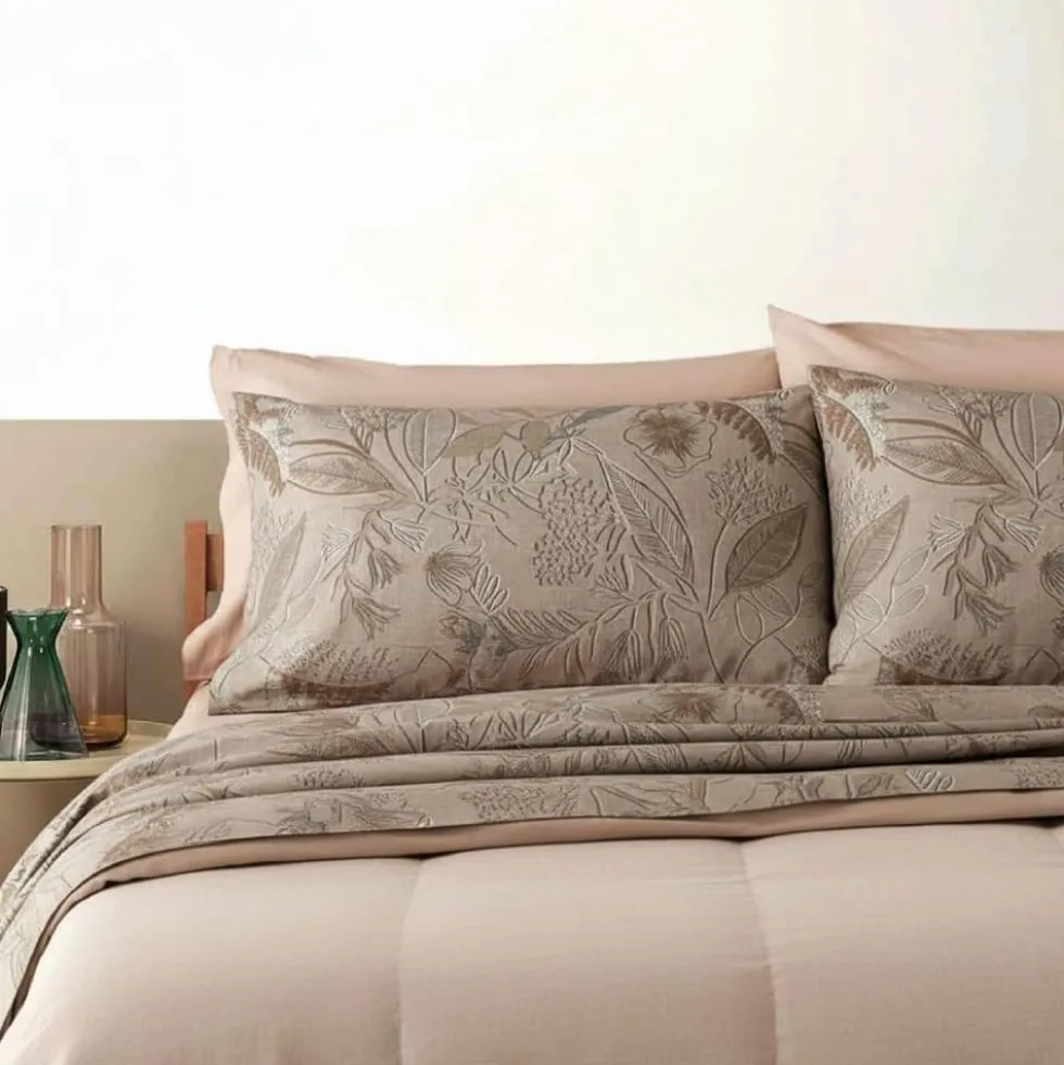 Completo Lenzuola in cotone matrimoniale Bassetti Aster foliage beige