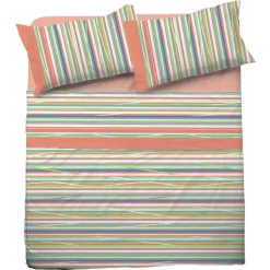 Completo Lenzuola in puro cotone LINE righe rosa