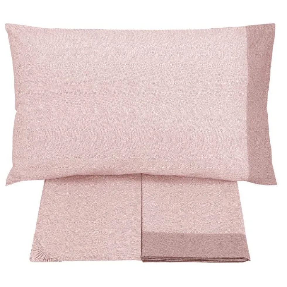 Completo lenzuola matrimoniale puro cotone Gabel Chromo rosa