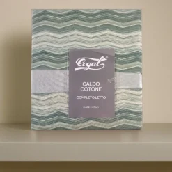 Completo lenzuola matrimoniali in caldo cotone invernale zig-zag verde