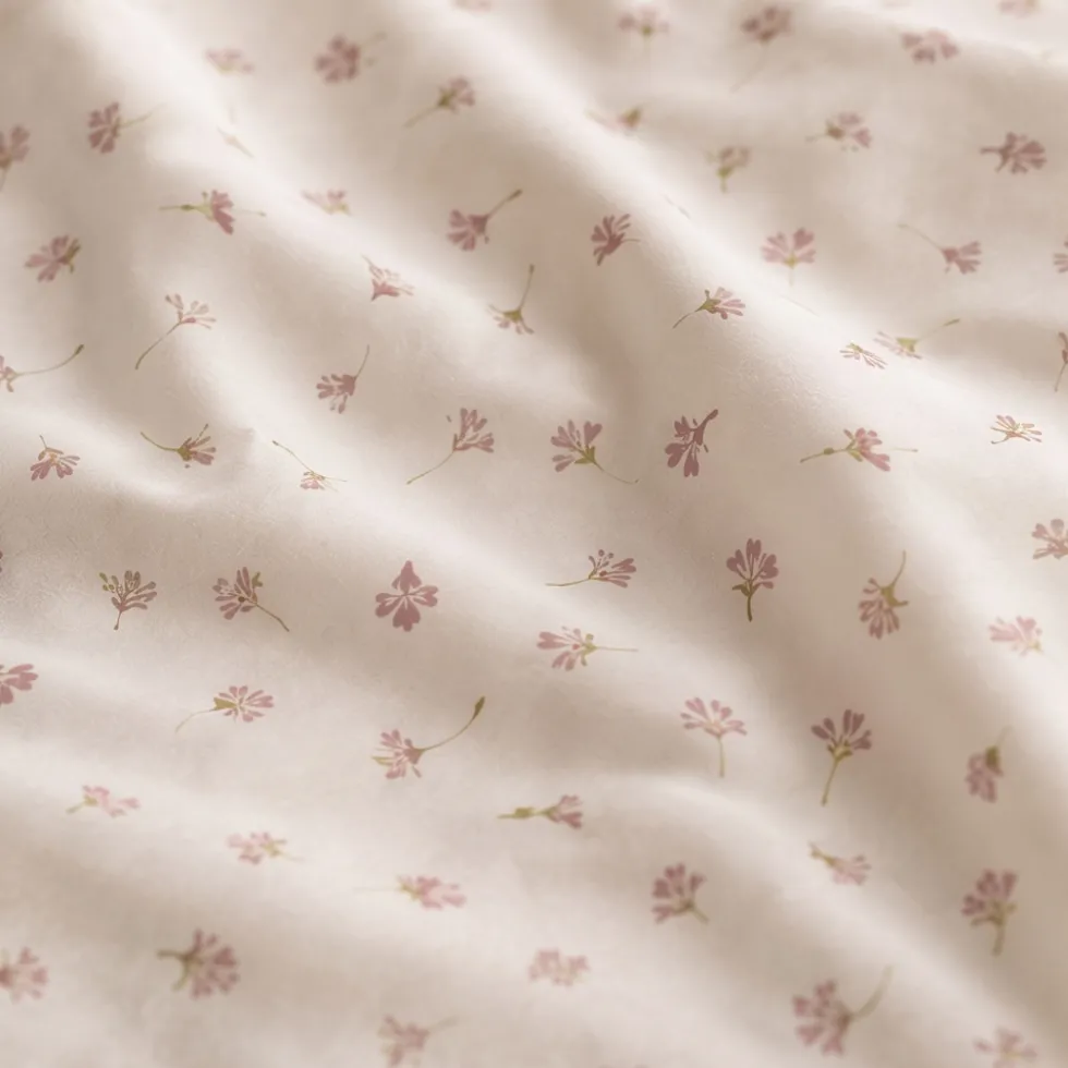 Completo Lenzuola Matrimoniale in Cotone Fiorellini di Campo Rosa Fondo Bianco