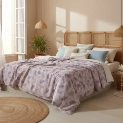Completo Lenzuola Matrimoniali Morbido Cotone Foliage grigio-blu