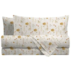 Completo lenzuola matrimoniale in cotone MARIBEL beige a fiorellini