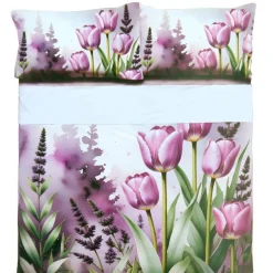 Completo lenzuola matrimoniale in cotone BLUEBELL effetto-copriletto
