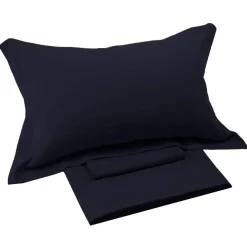 Completo lenzuola matrimoniali in puro lino tinta unita BLU NAVY