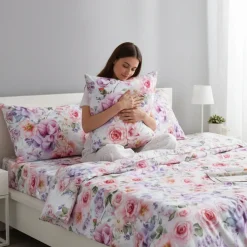 Completo lenzuola matrimoniale in raso finissimo 260x300 Rose