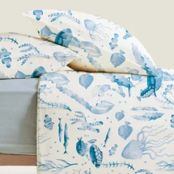 Completo Lenzuola singole 100% cotone Fantasia Marina blu