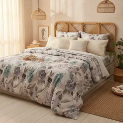 Completo Letto Alicante Floreale Azzurro matrimoniale | 100% Cotone