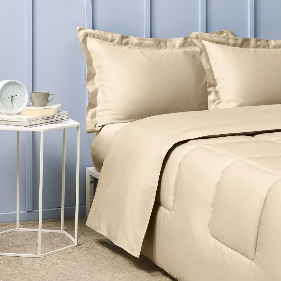 Completo Letto Matrimoniale Raso ZUCCHI Tinta Unita BEIGE