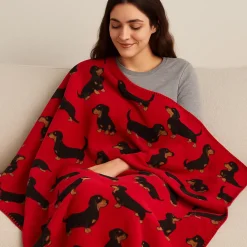 Coperta da divano in lana cotta infeltrita Made in Italy 150x170 cm Bassotto rosso