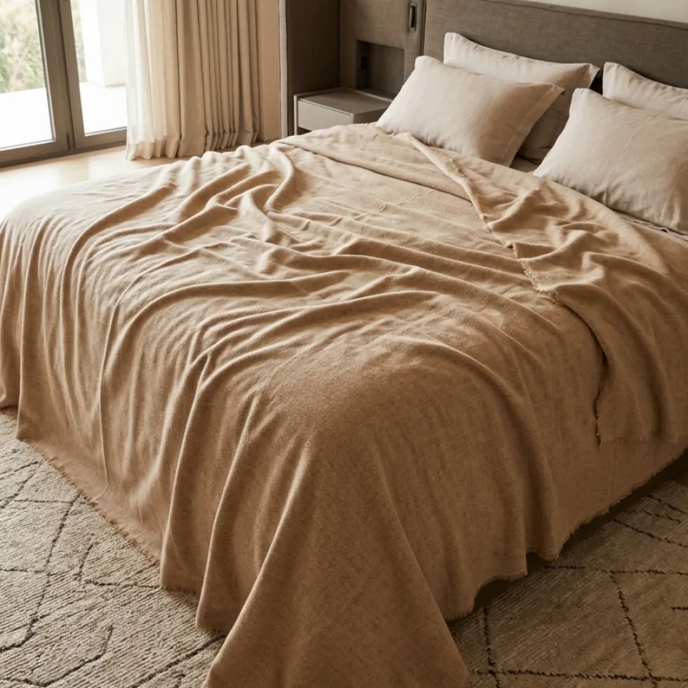 Coperta lana merino lavabile Lanerossi beige 240x260 matrimoniale