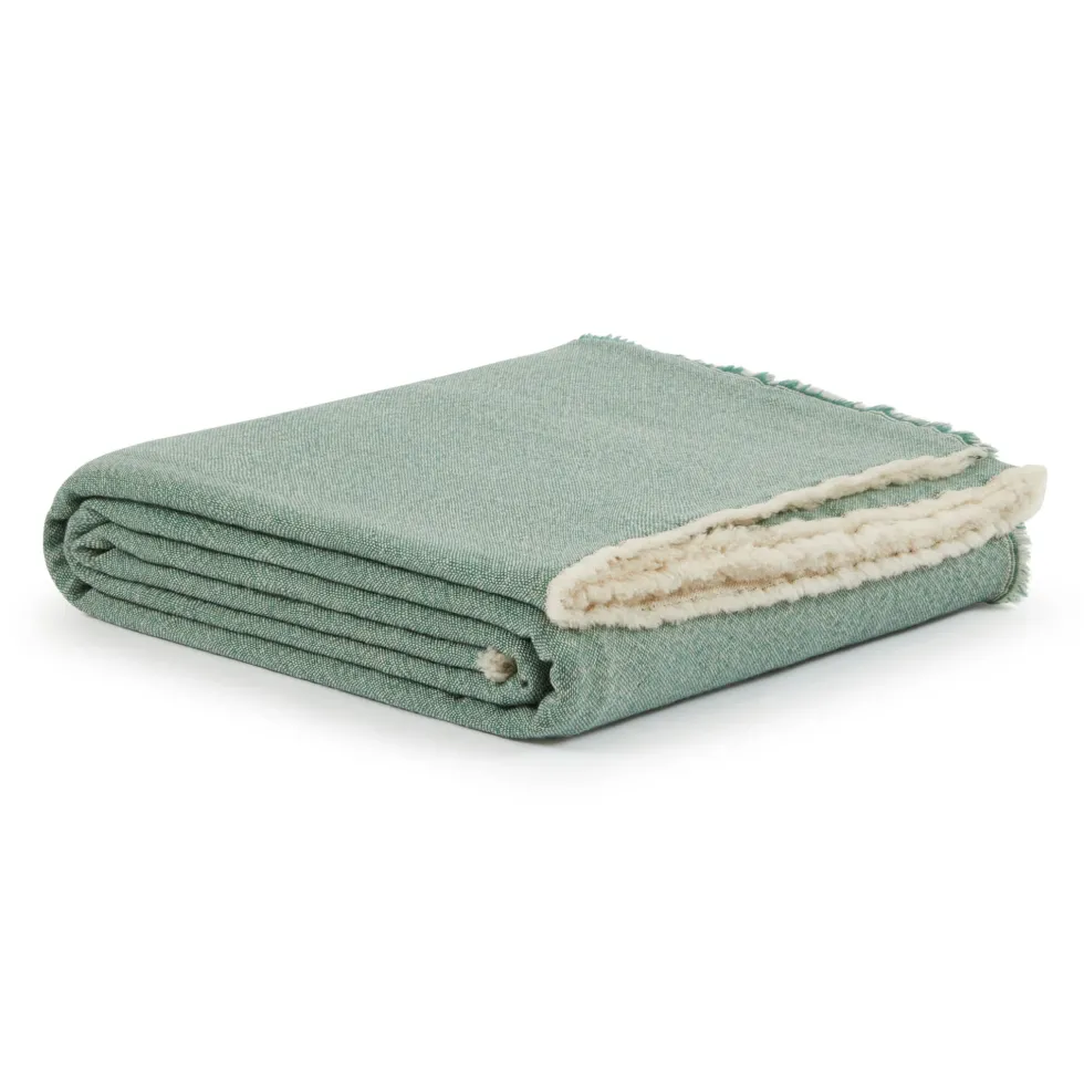 Coperta lana merino lavabile in lavatrice matrimoniale verde acqua