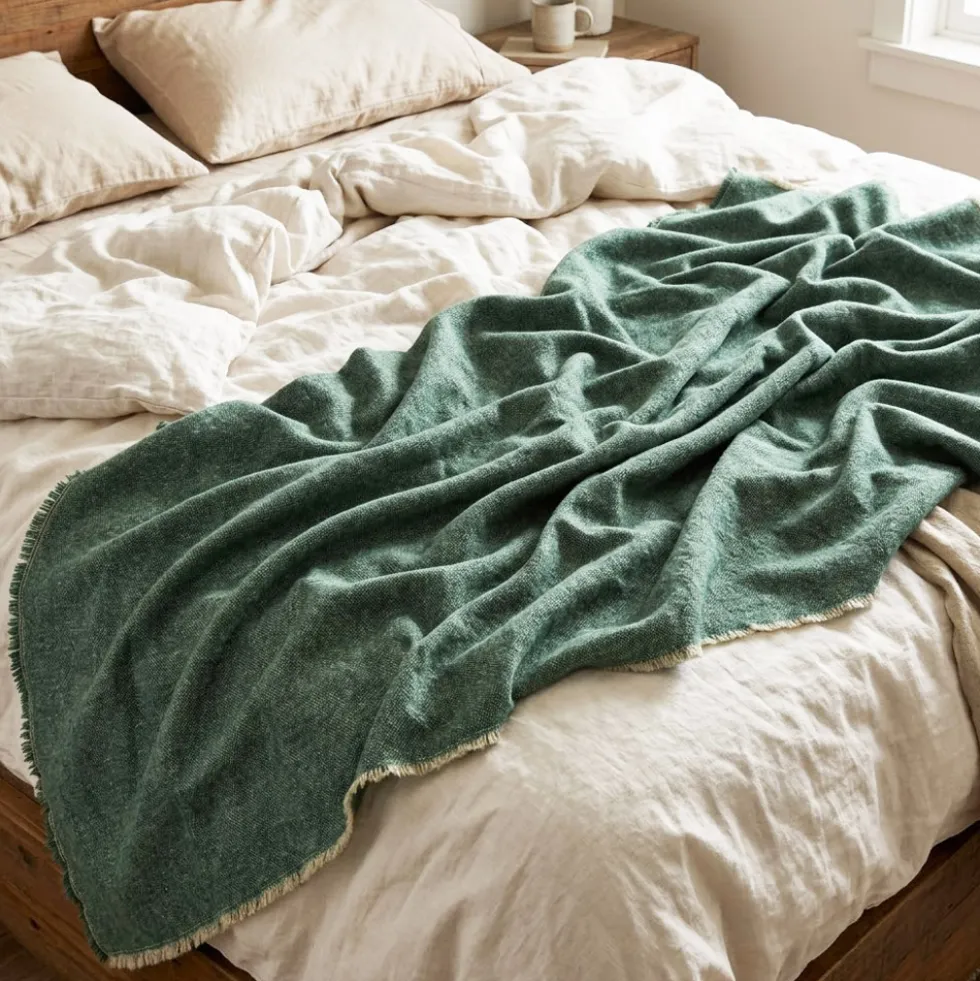 Coperta lana merino lavabile in lavatrice matrimoniale verde acqua