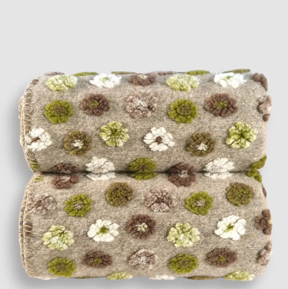Coperta letto matrimoniale in Lana Cotta margherite tortora 250x205