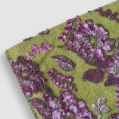 Coperta matrimoniale in Lana Cotta floreale lilla con fondo verde 250x205