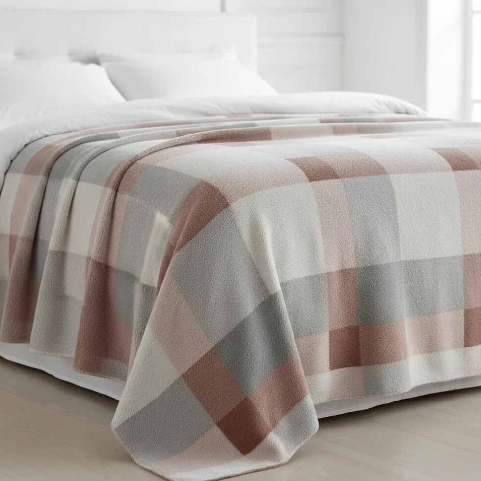 Coperta Matrimoniale Plush Piquet Line Rosa con Sherpa 210x240