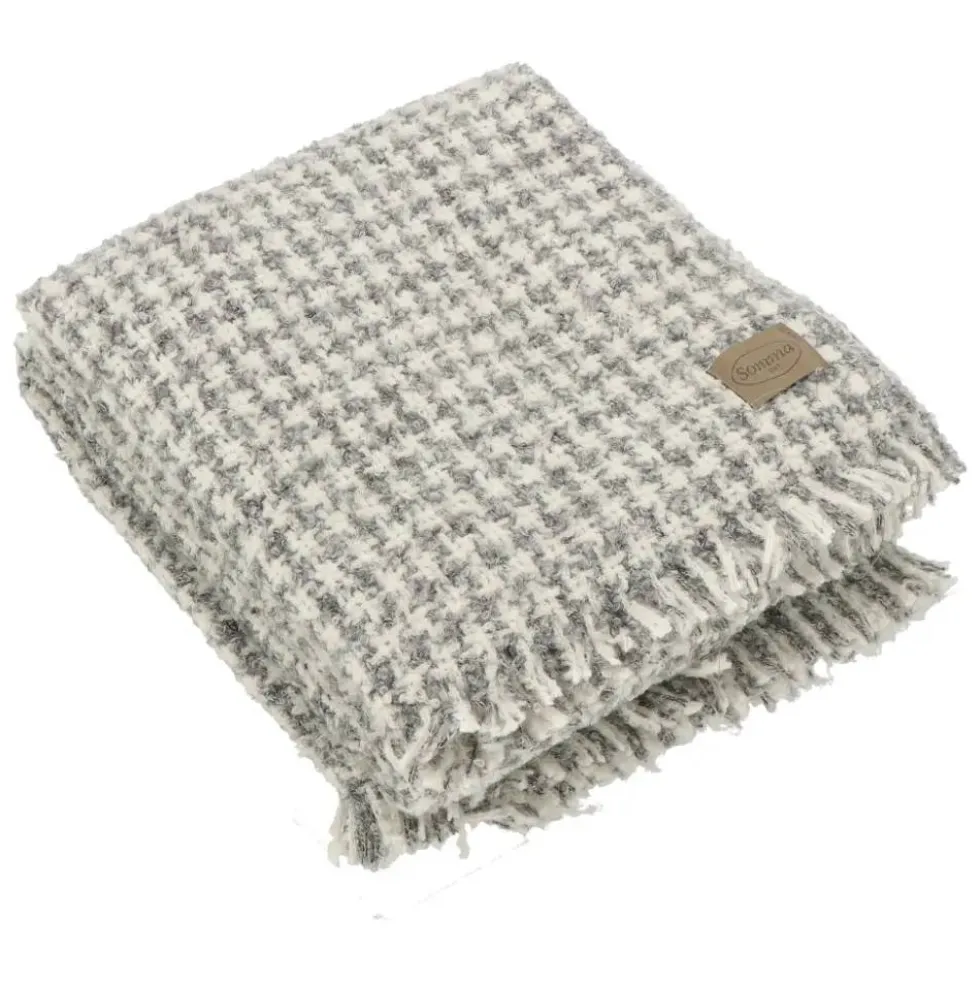 Coperta Matrimoniale SOMMA Ecuador bianco e grigio 210x250 con frange