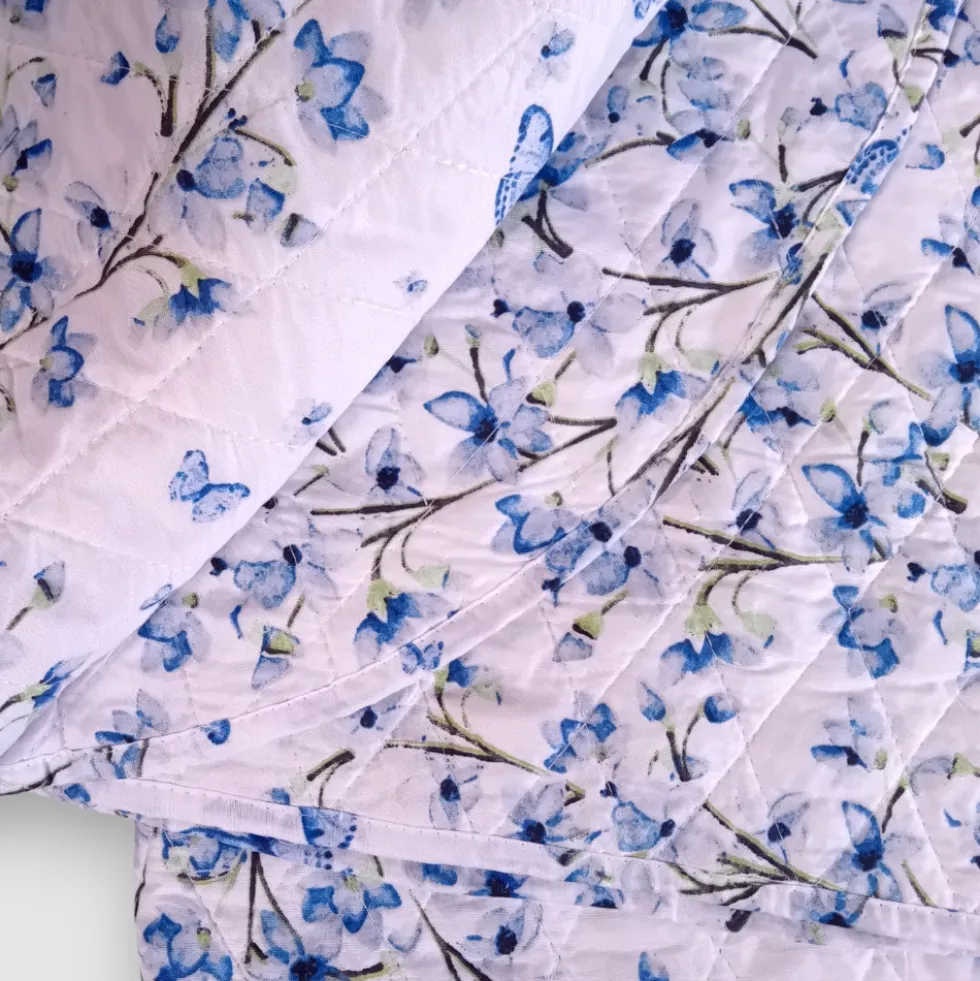 Coperta primaverile Fiorellini azzurri Boutis Eden floreale Matrimoniale