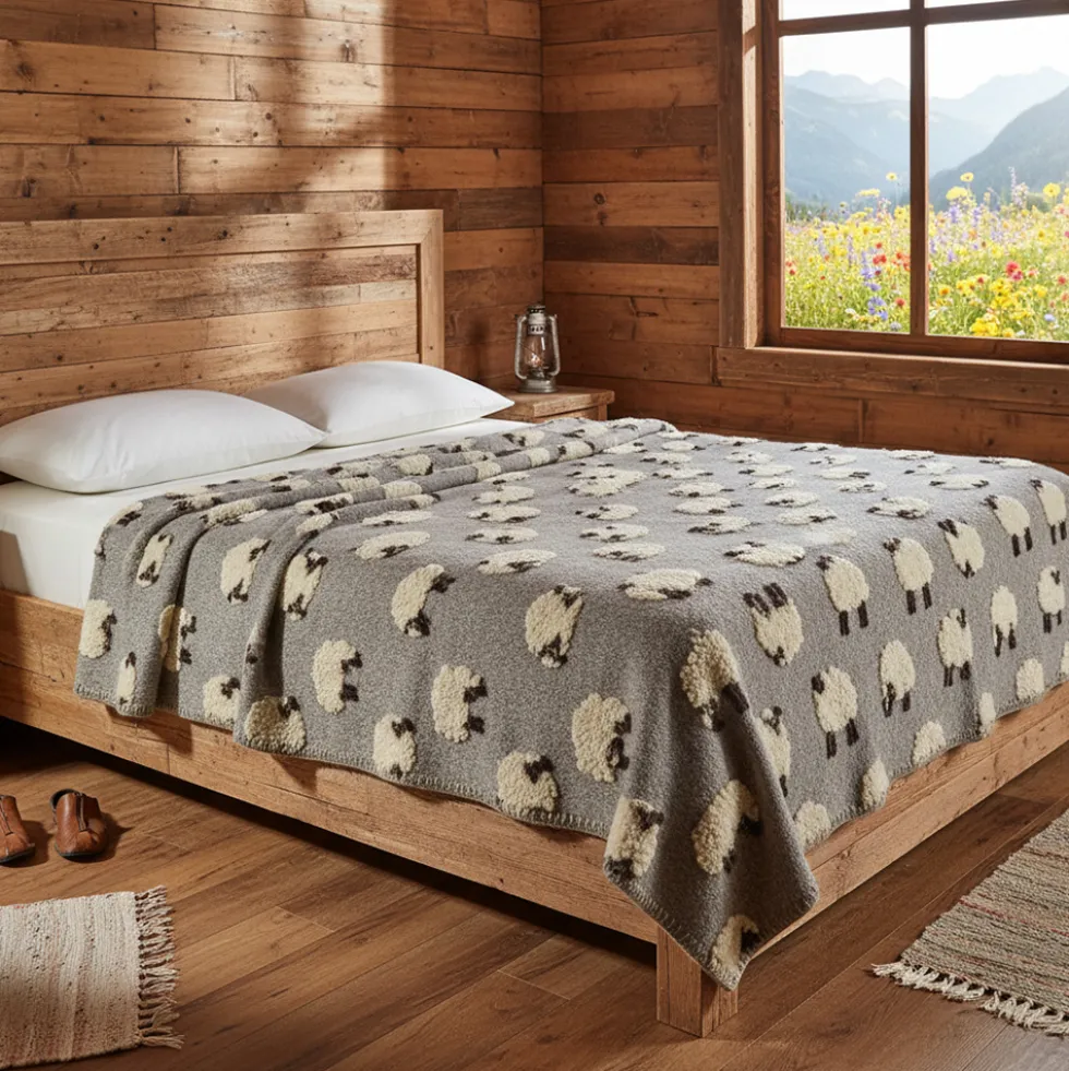 Coperta 250x205 matrimoniale in Lana Cotta pecorelle tortora