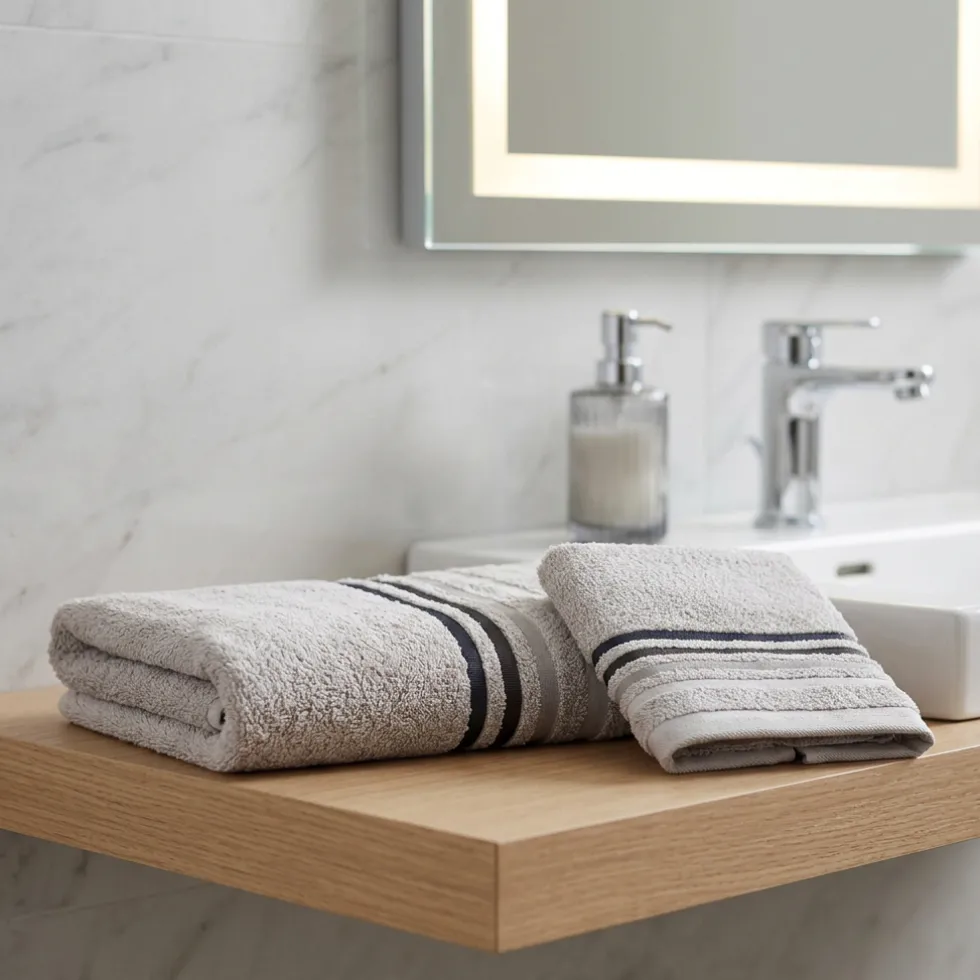 Coppia Asciugamani grigio perla: Corredo Bagno Moderno
