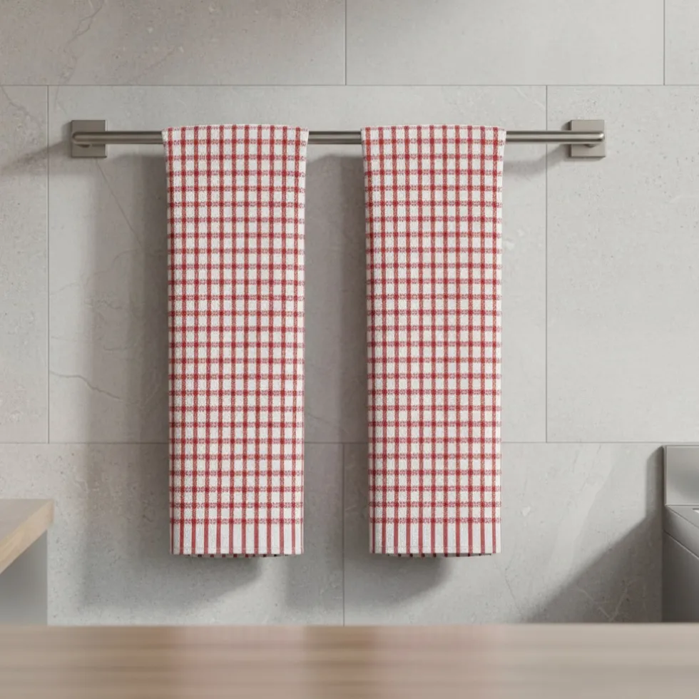 Coppia di Strofinacci da cucina 100% cotone doppio ritorto quadri rossi