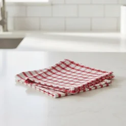 Coppia di Strofinacci da cucina 100% cotone doppio ritorto quadri rossi