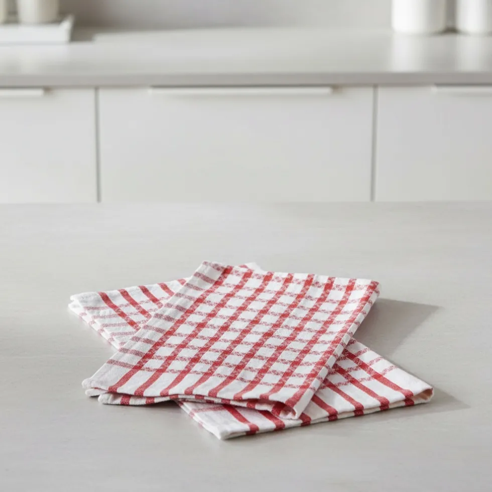 Coppia di Strofinacci da cucina 100% cotone doppio ritorto quadri rossi